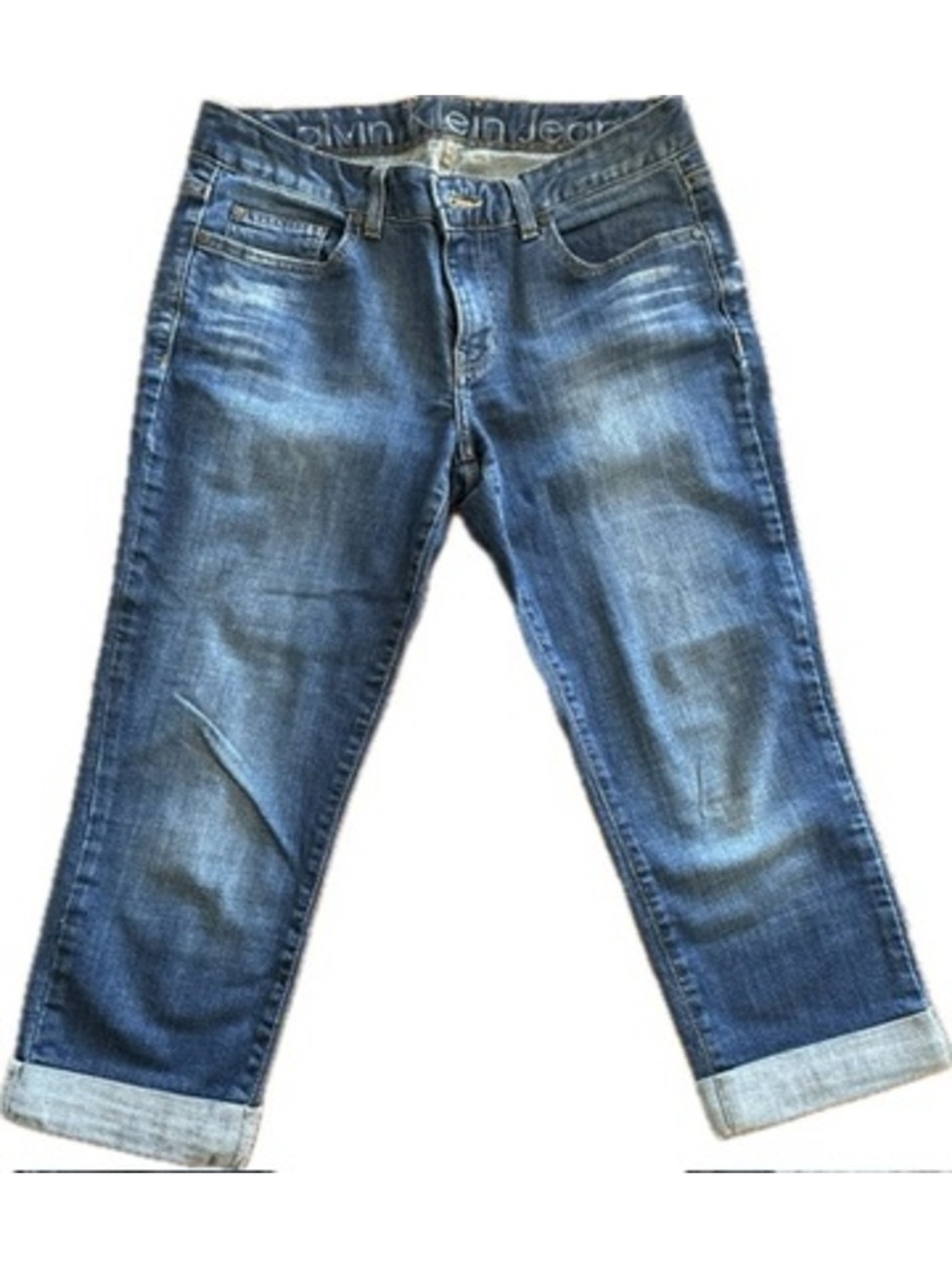 Calvin Klein Boyfriend Jeans in Medium Blue Denim with Contrast Stitching